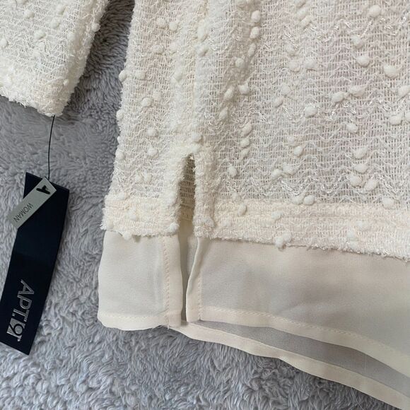 APT.9 Long Sleeve Vneck Sequined Top Knit Ivory Plus Size 2X Stretch - Picture 6 of 12
